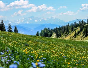 Spring flowers in a mountain valley