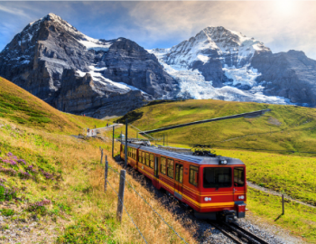 A train traveling through mountains